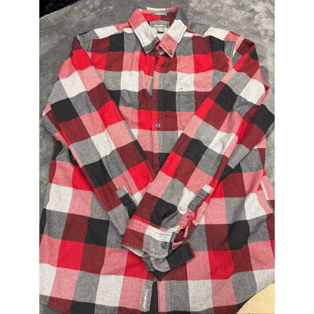 Eddie Bauer red and black plaid flannel shirt, Size LT #flannel